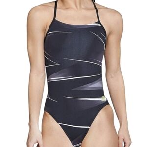 Speedo Endurance+ Racing Cut Swimsuit Size 26(XS) Black/White/Grey